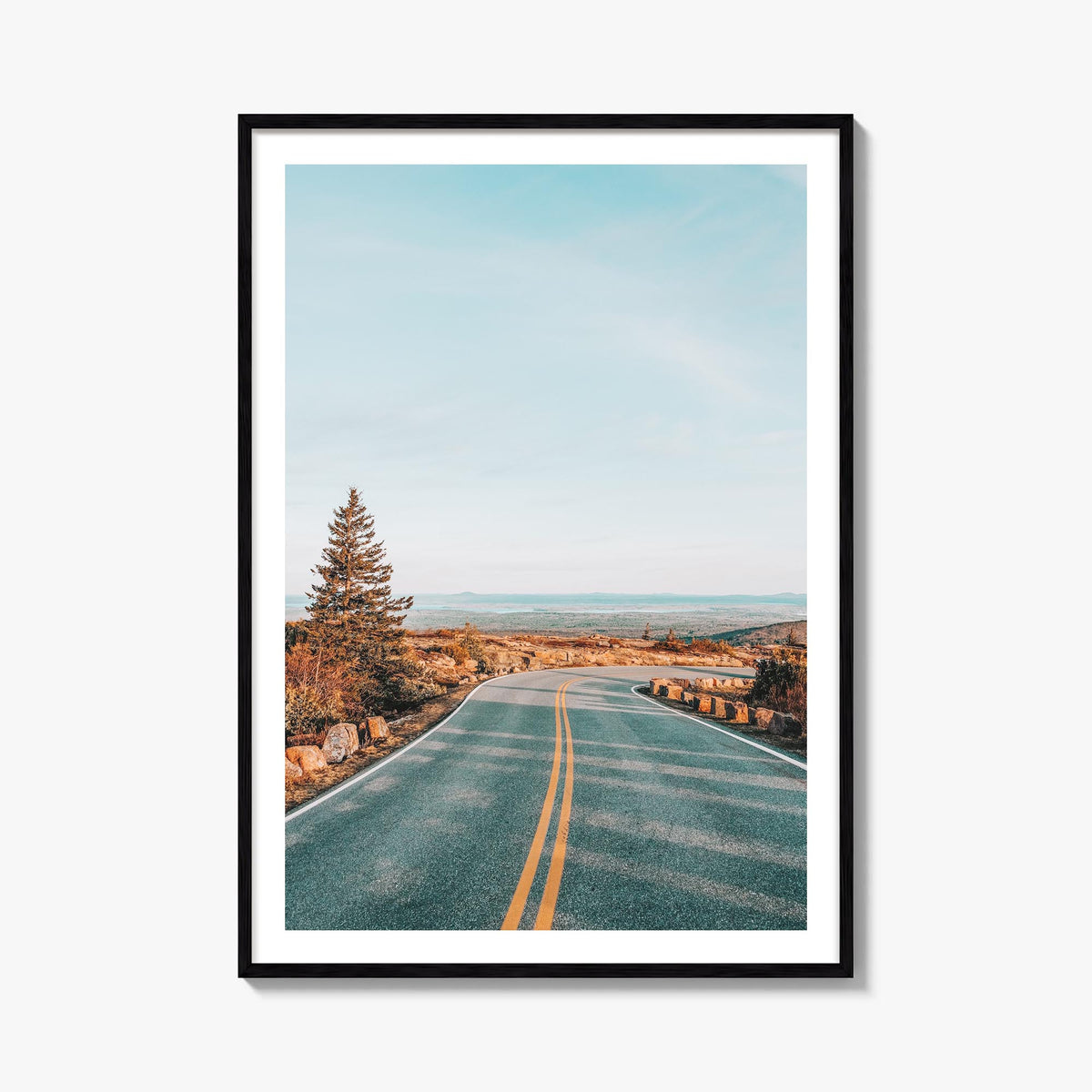 Cadillac Mountain colorful photo poster of Maine, USA – vertical wall art, unframed print shown in interior mockup