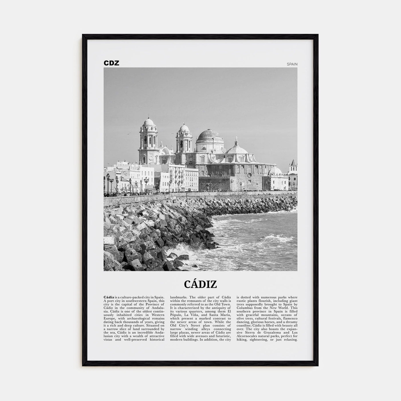 Cádiz Poster Black Wood / 8x12 in Nbourhood Travel B&W Poster