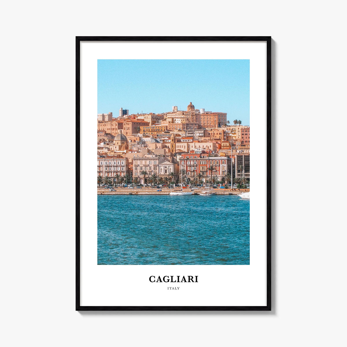 Cagliari colorful classic poster of Italy – vertical wall art, unframed print shown in interior mockup