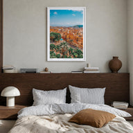 Cagliari colorful photo poster of Italy – vertical wall art in white wood frame with white border, hanging on wall