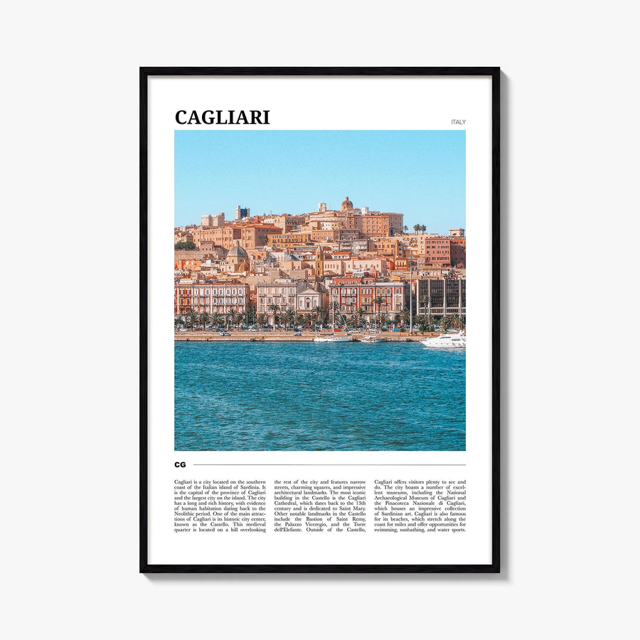 Cagliari colorful travel poster of Italy – vertical wall art, unframed print shown in interior mockup