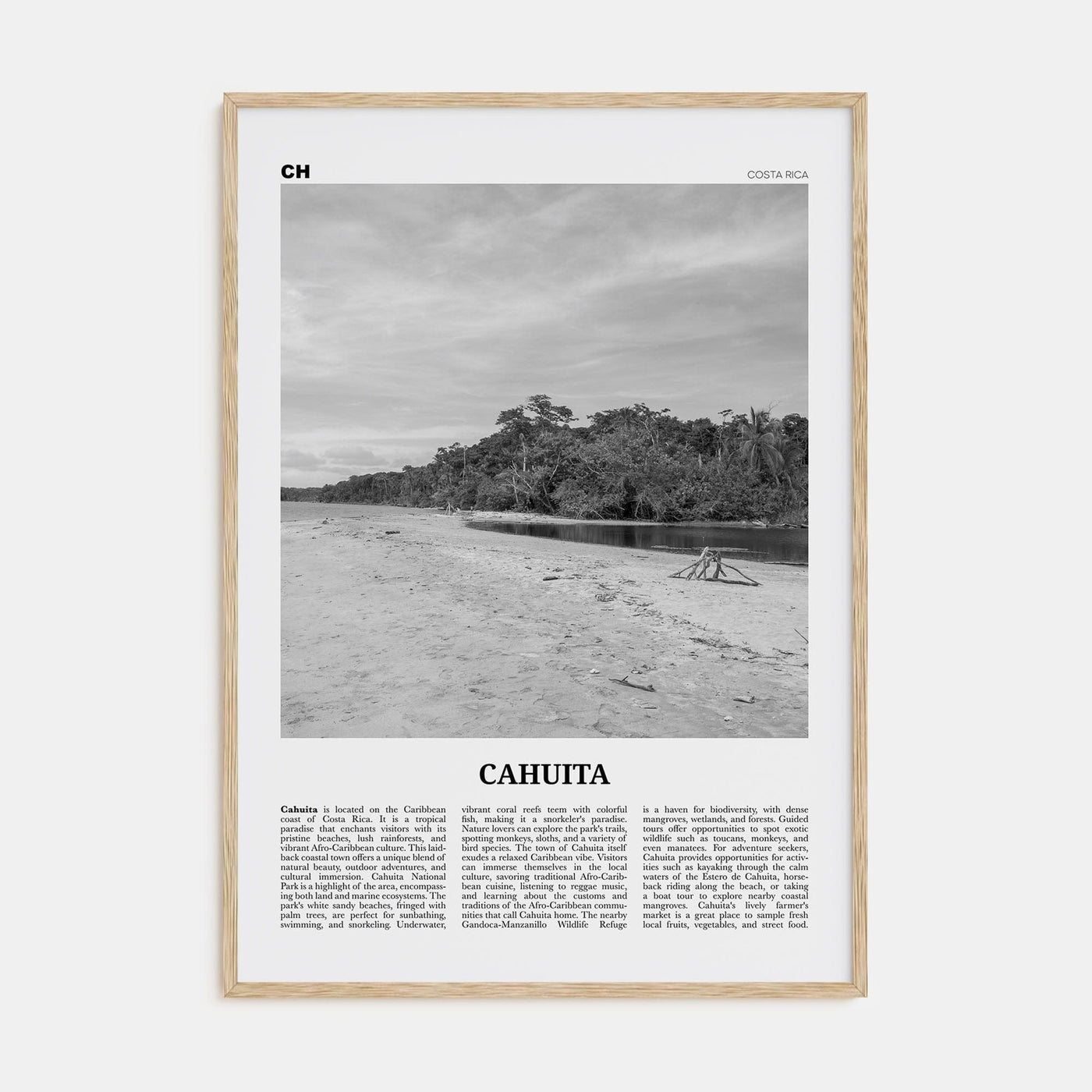 Cahuita Poster Natural Wood / 8x12 in Nbourhood Travel B&W Poster