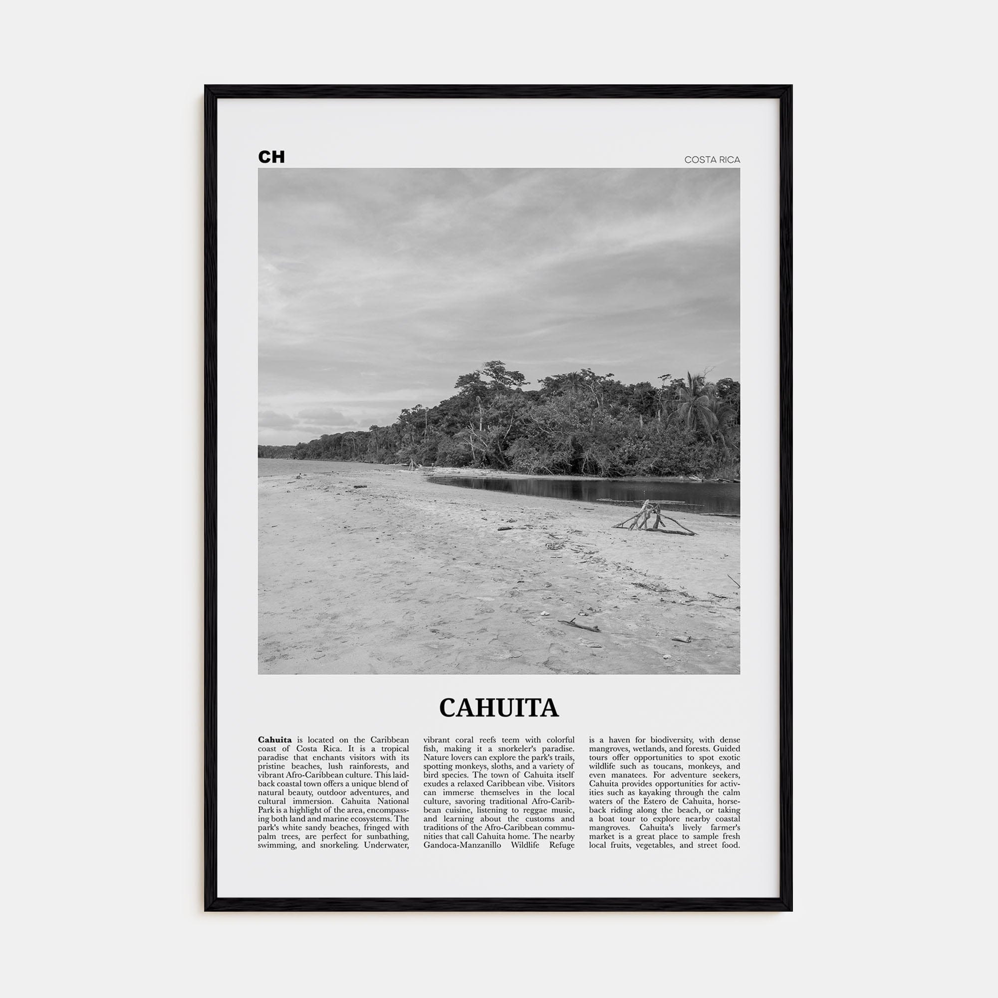 Cahuita Poster Black Wood / 8x12 in Nbourhood Travel B&W Poster