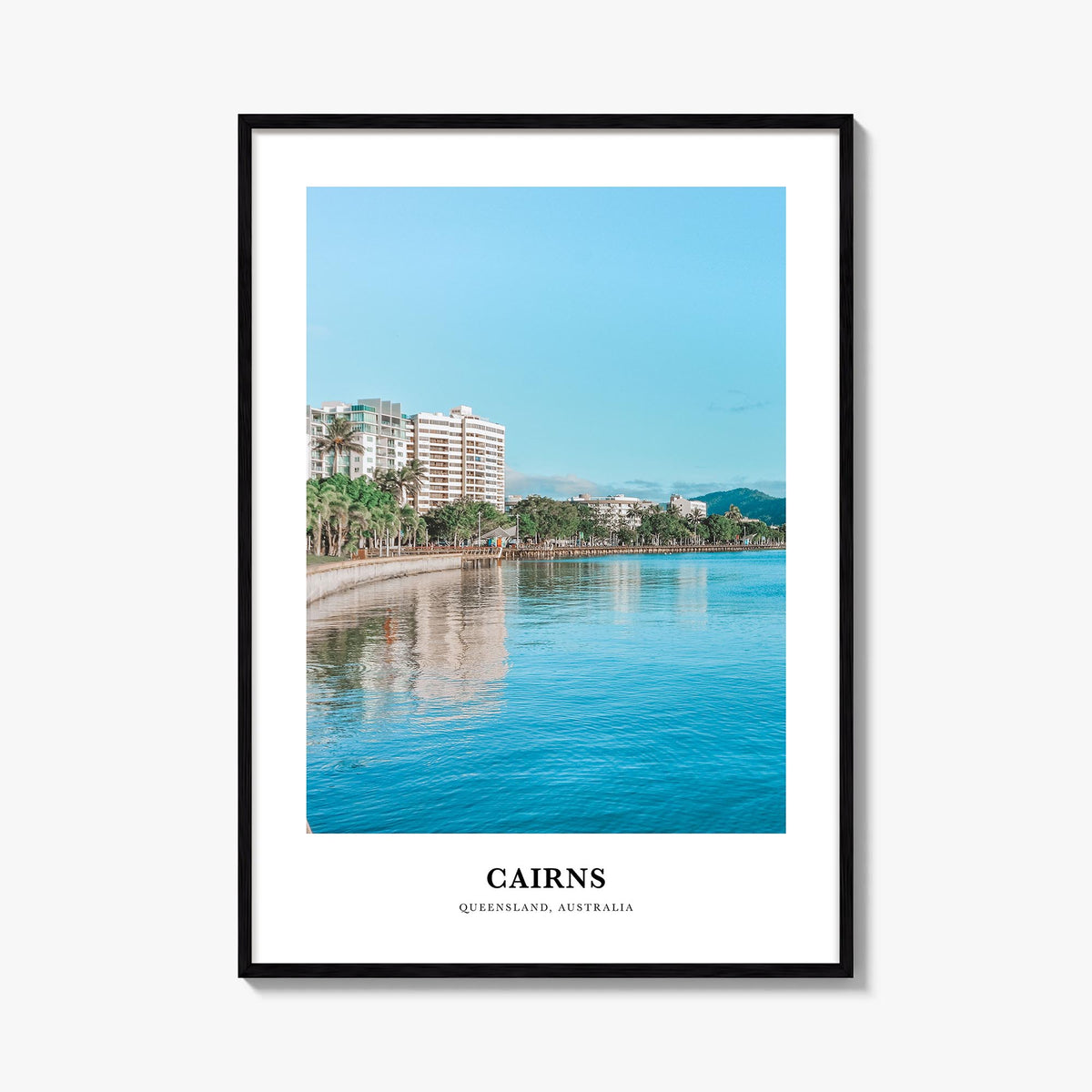 Cairns colorful classic poster of Queensland, Australia – vertical wall art, unframed print shown in interior mockup