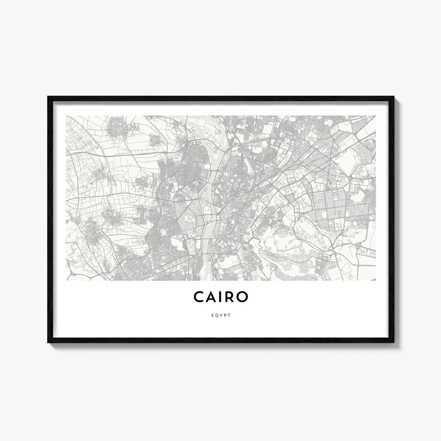 Cairo black & white map poster of Egypt – horizontal wall art, unframed print shown in interior mockup