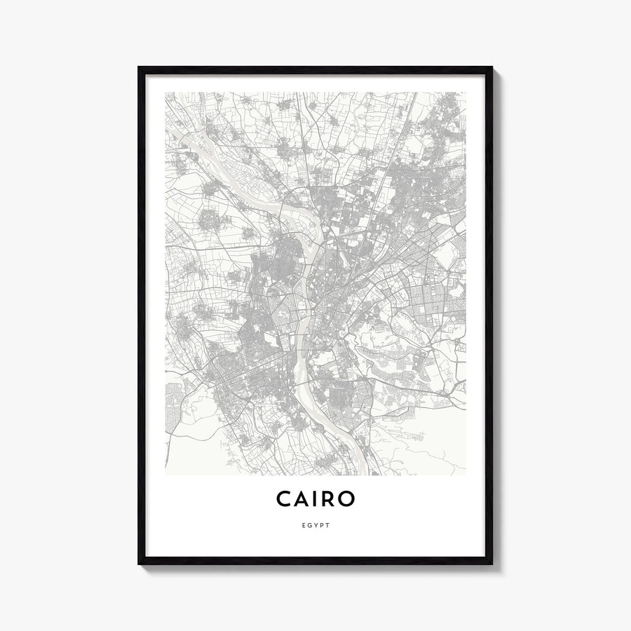 Cairo black & white map poster of Egypt – vertical wall art, unframed print shown in interior mockup