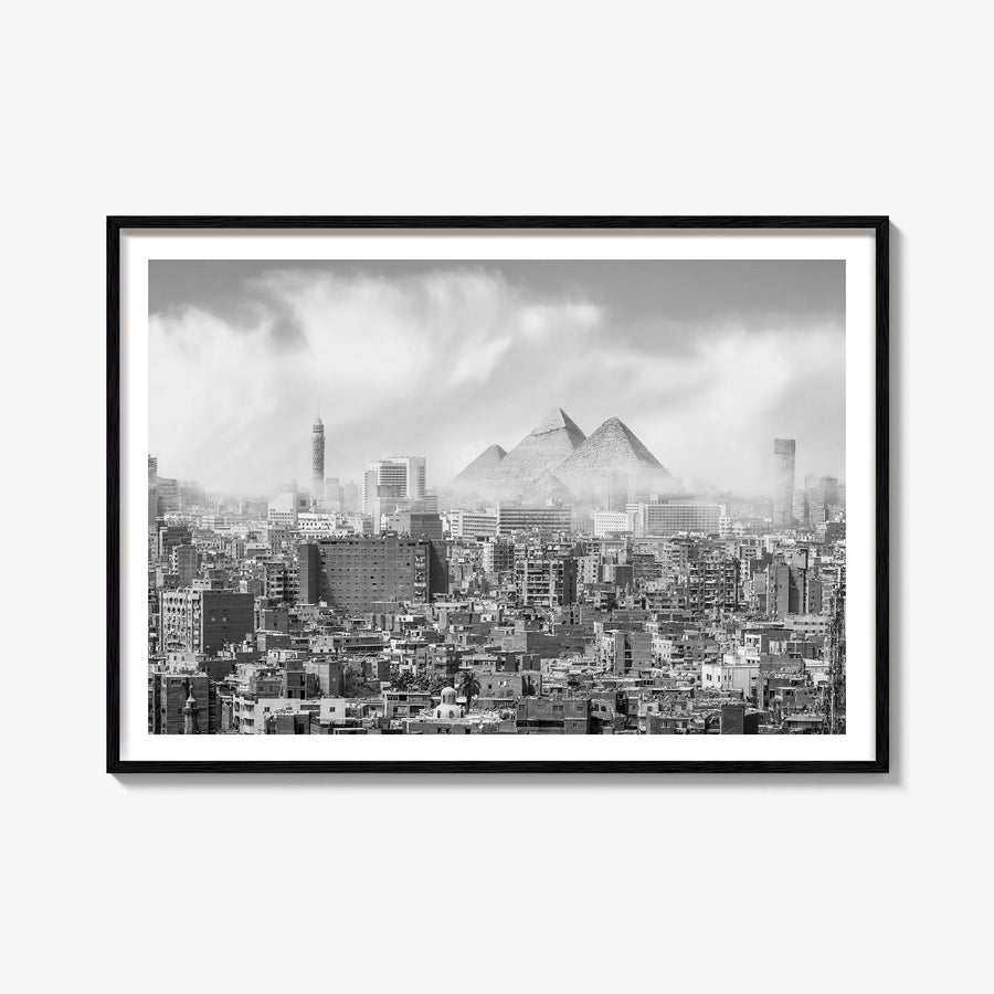 Cairo black & white photo poster of Egypt – horizontal wall art, unframed print shown in interior mockup