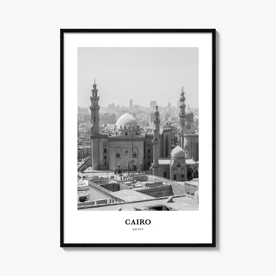 Cairo no. 1 black & white classic poster of Egypt – vertical wall art, unframed print shown in interior mockup