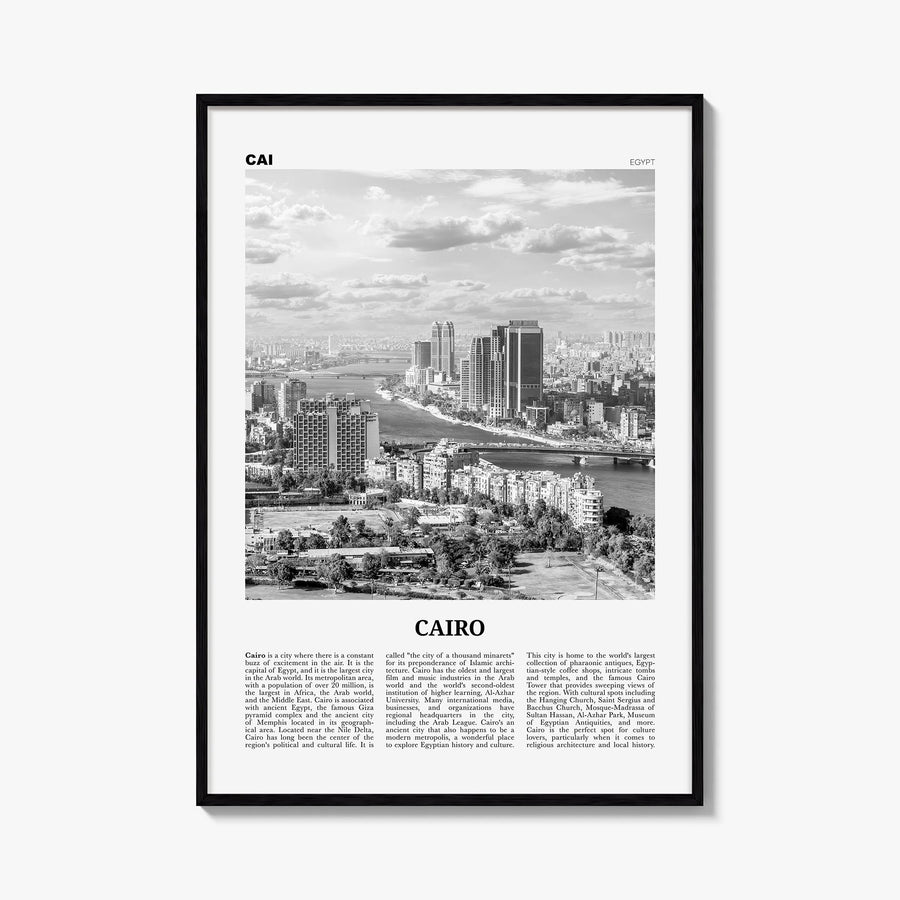 Cairo no. 1 black & white newspaper poster of Egypt – vertical wall art, unframed print shown in interior mockup