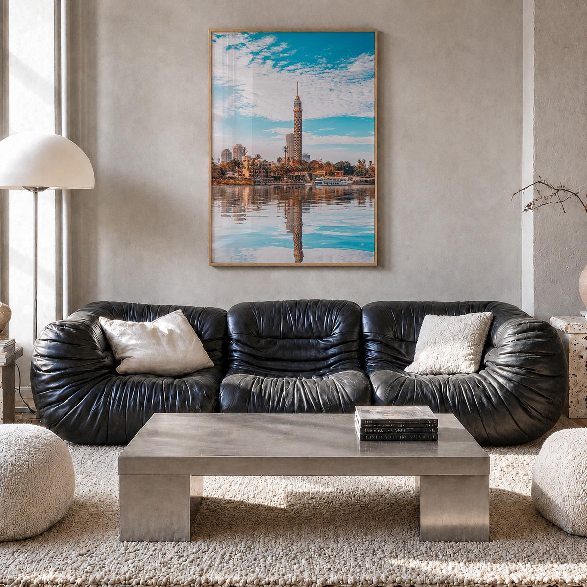 Cairo no. 1 colorful photo poster of Egypt – vertical wall art in natural wood frame, hanging on wall
