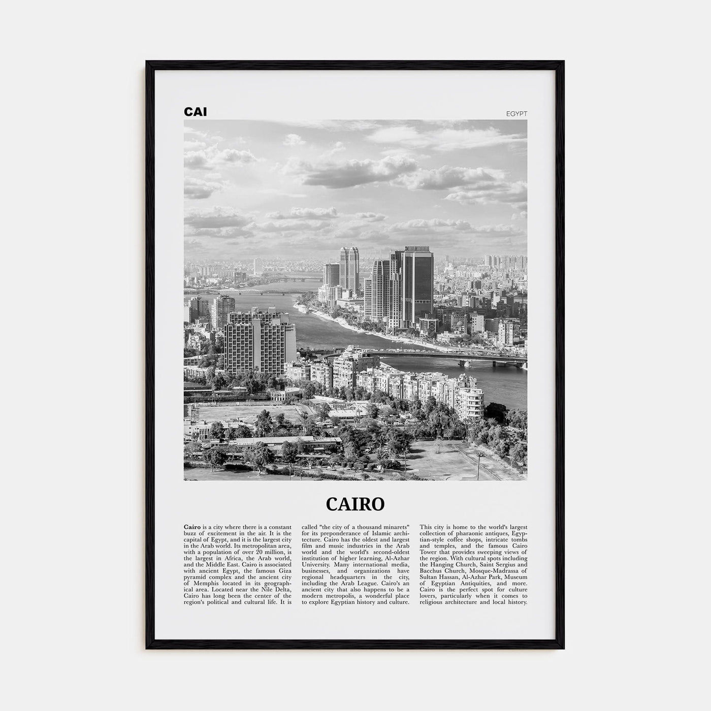 Cairo No 1 Poster Black Wood / 8x12 in Nbourhood Travel B&W Poster