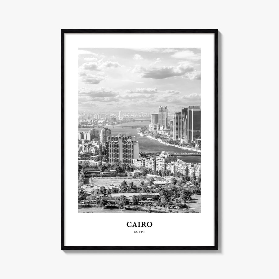 Cairo no. 2 black & white classic poster of Egypt – vertical wall art, unframed print shown in interior mockup
