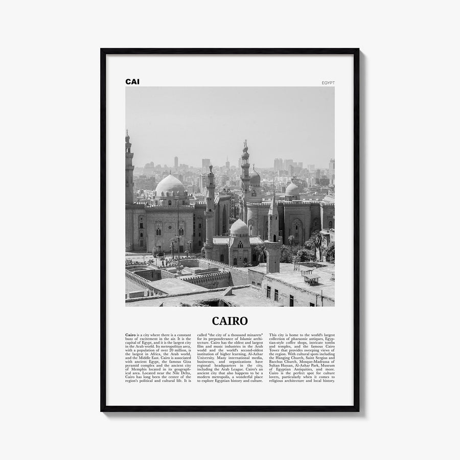 Cairo no. 2 black & white newspaper poster of Egypt – vertical wall art, unframed print shown in interior mockup