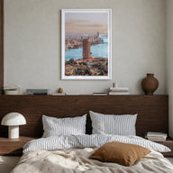 Cairo no. 2 colorful photo poster of Egypt – vertical wall art in white wood frame with white border, hanging on wall