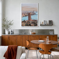 Cairo no. 2 colorful photo poster of Egypt – vertical wall art in white wood frame, hanging on wall