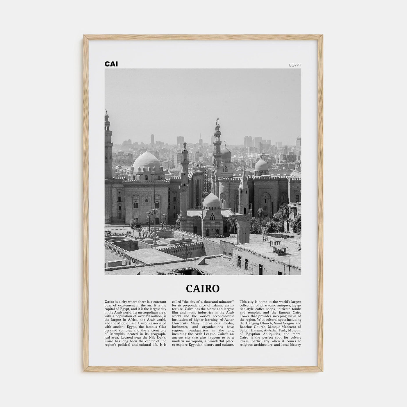 Cairo No 2 Poster Natural Wood / 8x12 in Nbourhood Travel B&W Poster