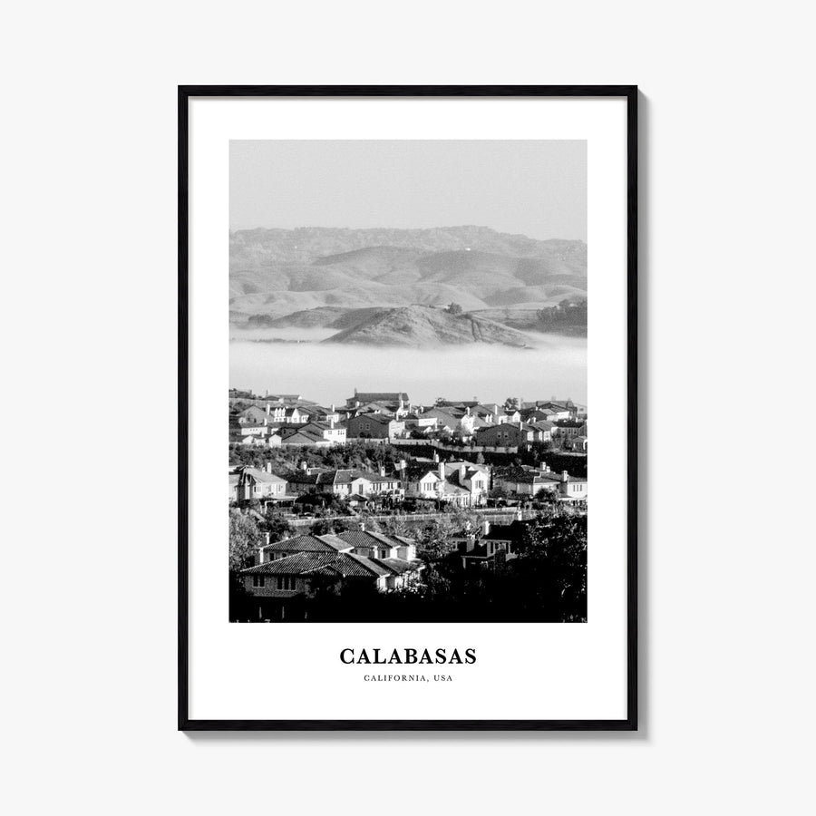 Calabasas black & white classic poster of California, USA – vertical wall art, unframed print shown in interior mockup