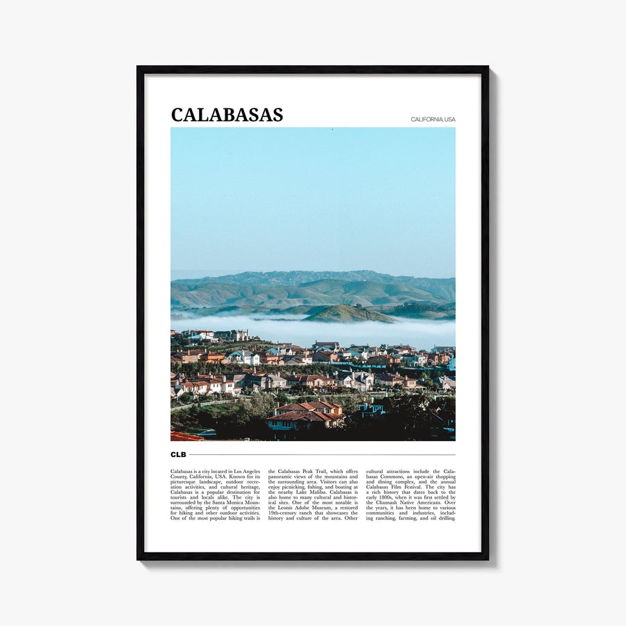 Calabasas colorful travel poster of California, USA – vertical wall art, unframed print shown in interior mockup