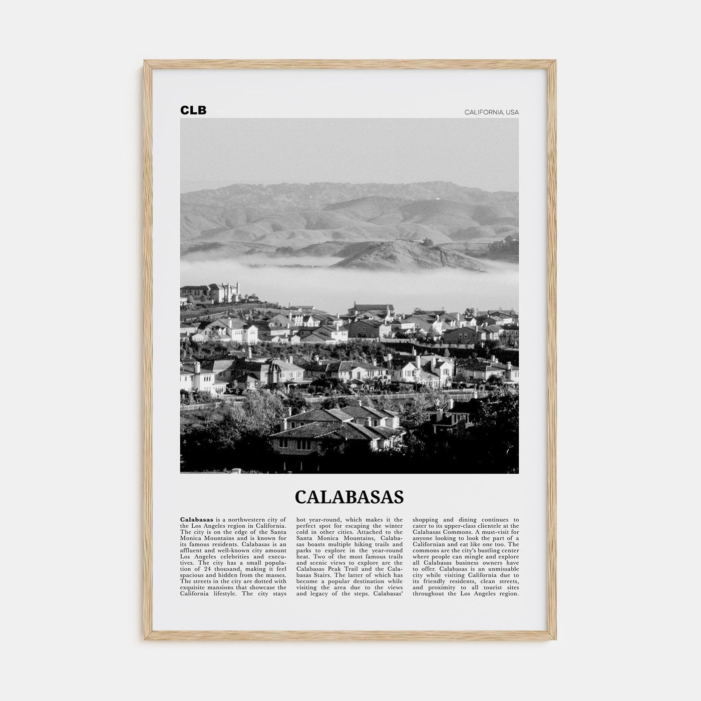 Calabasas Poster Natural Wood / 8x12 in Nbourhood Travel B&W Poster