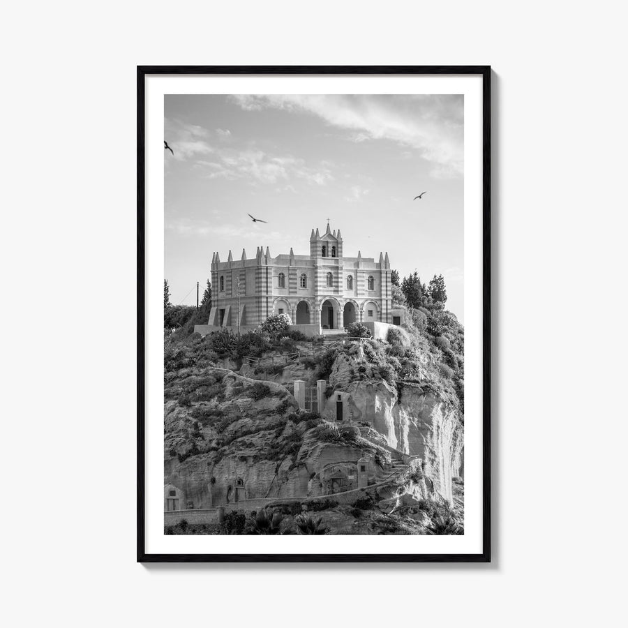 Calabria black & white photo poster of Italy – vertical wall art, unframed print shown in interior mockup