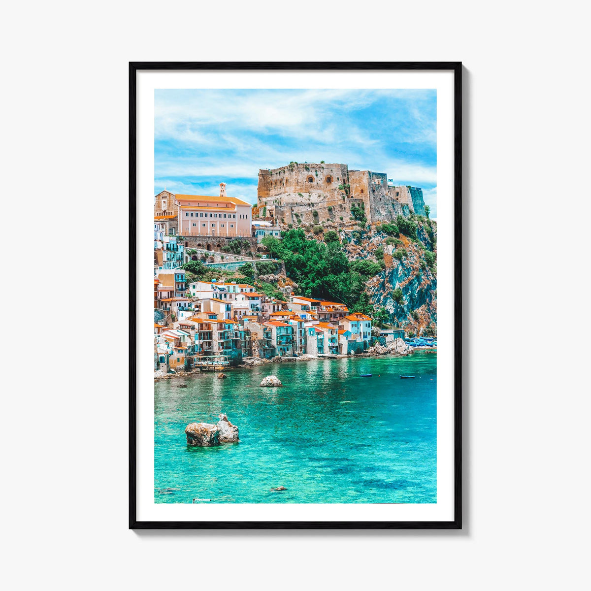 Calabria no. 1 colorful photo poster of Italy – vertical wall art, unframed print shown in interior mockup
