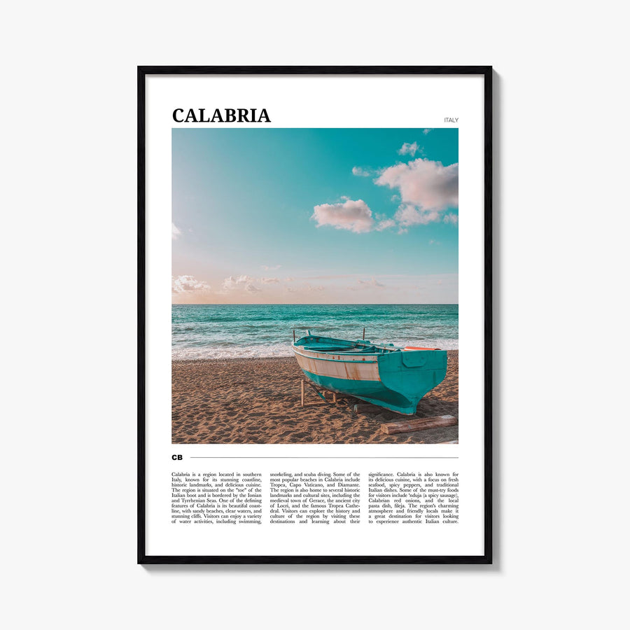 Calabria no. 1 colorful travel poster of Italy – vertical wall art, unframed print shown in interior mockup