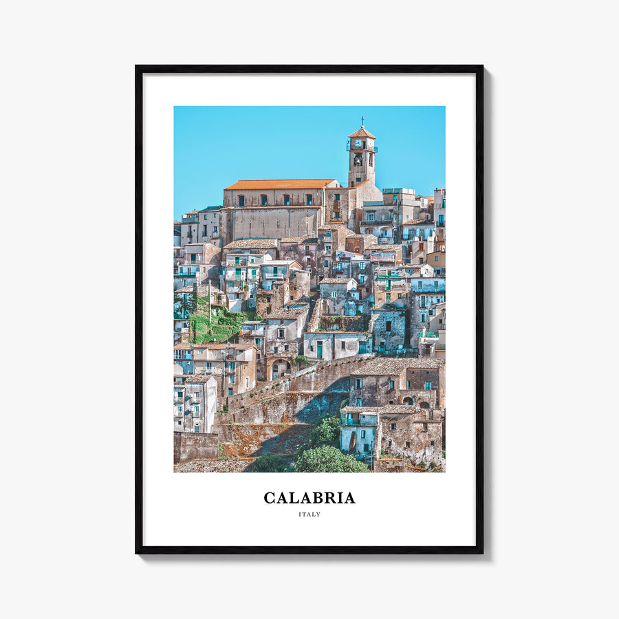 Calabria no. 2 colorful classic poster of Italy – vertical wall art, unframed print shown in interior mockup