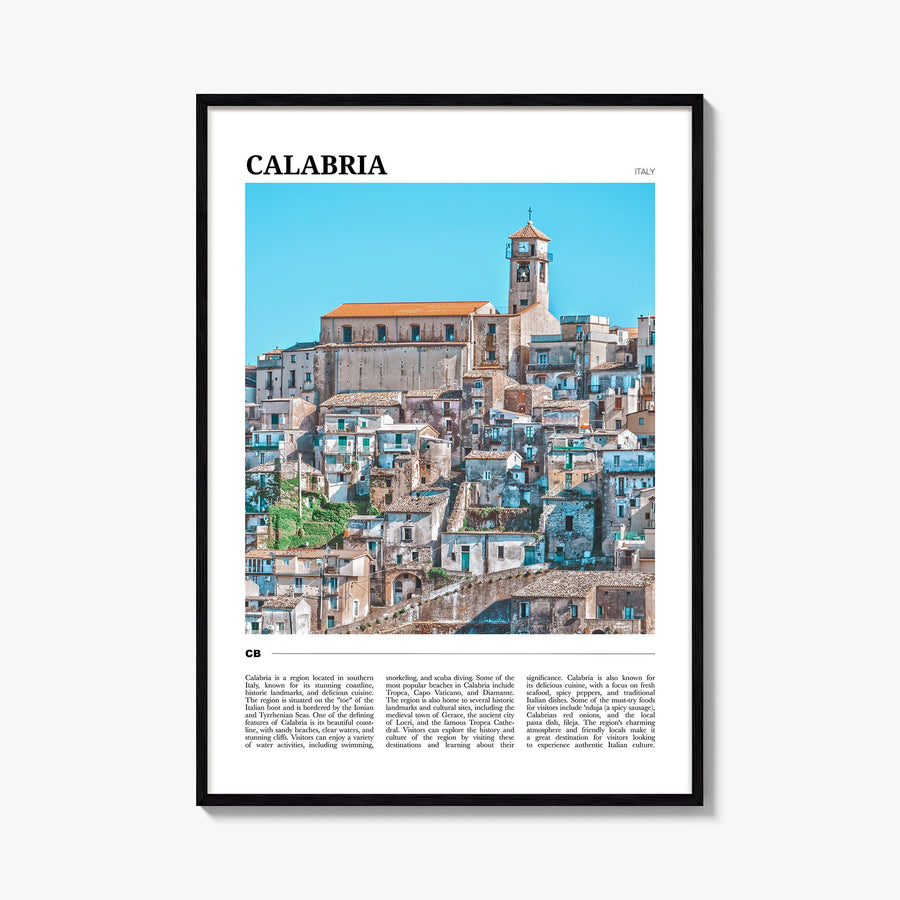 Calabria no. 2 colorful travel poster of Italy – vertical wall art, unframed print shown in interior mockup