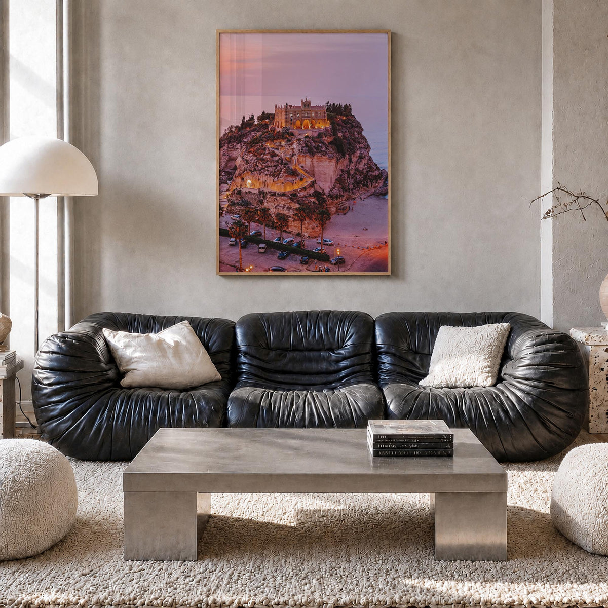 Calabria no. 3 colorful photo poster of Italy – vertical wall art in natural wood frame, hanging on wall
