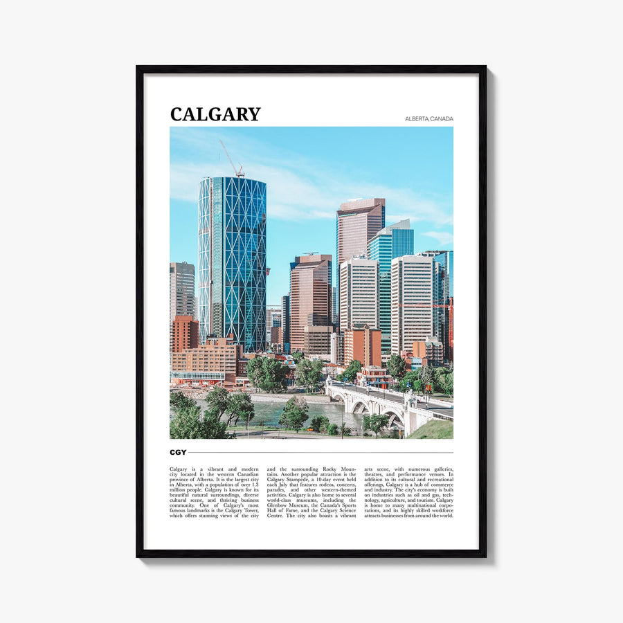 Calgary colorful travel poster of Alberta, Canada – vertical wall art, unframed print shown in interior mockup