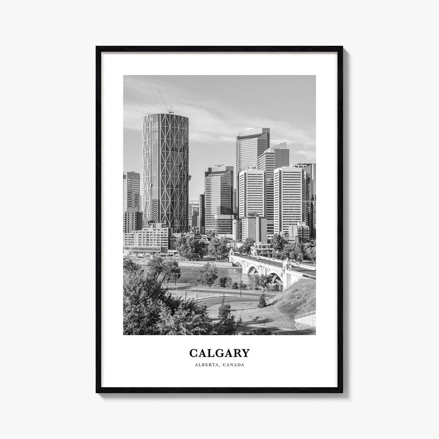 Calgary no. 1 black & white classic poster of Alberta, Canada – vertical wall art, unframed print shown in interior mockup