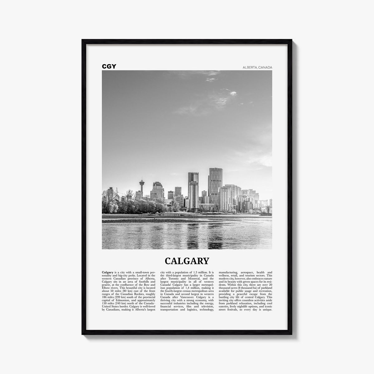 Calgary no. 1 black & white newspaper poster of Alberta, Canada – vertical wall art, unframed print shown in interior mockup