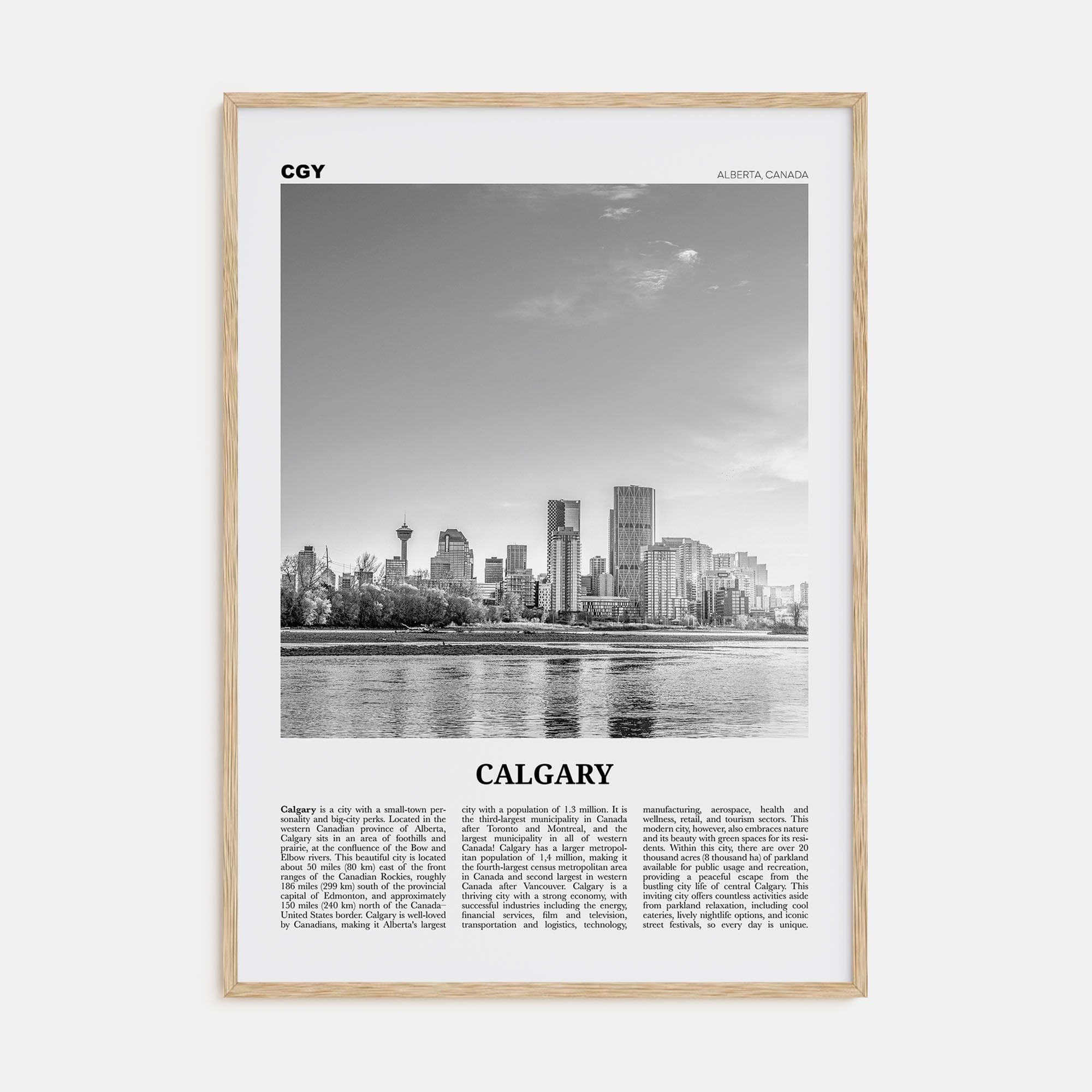 Calgary No 1 Poster Natural Wood / 8x12 in Nbourhood Travel B&W Poster