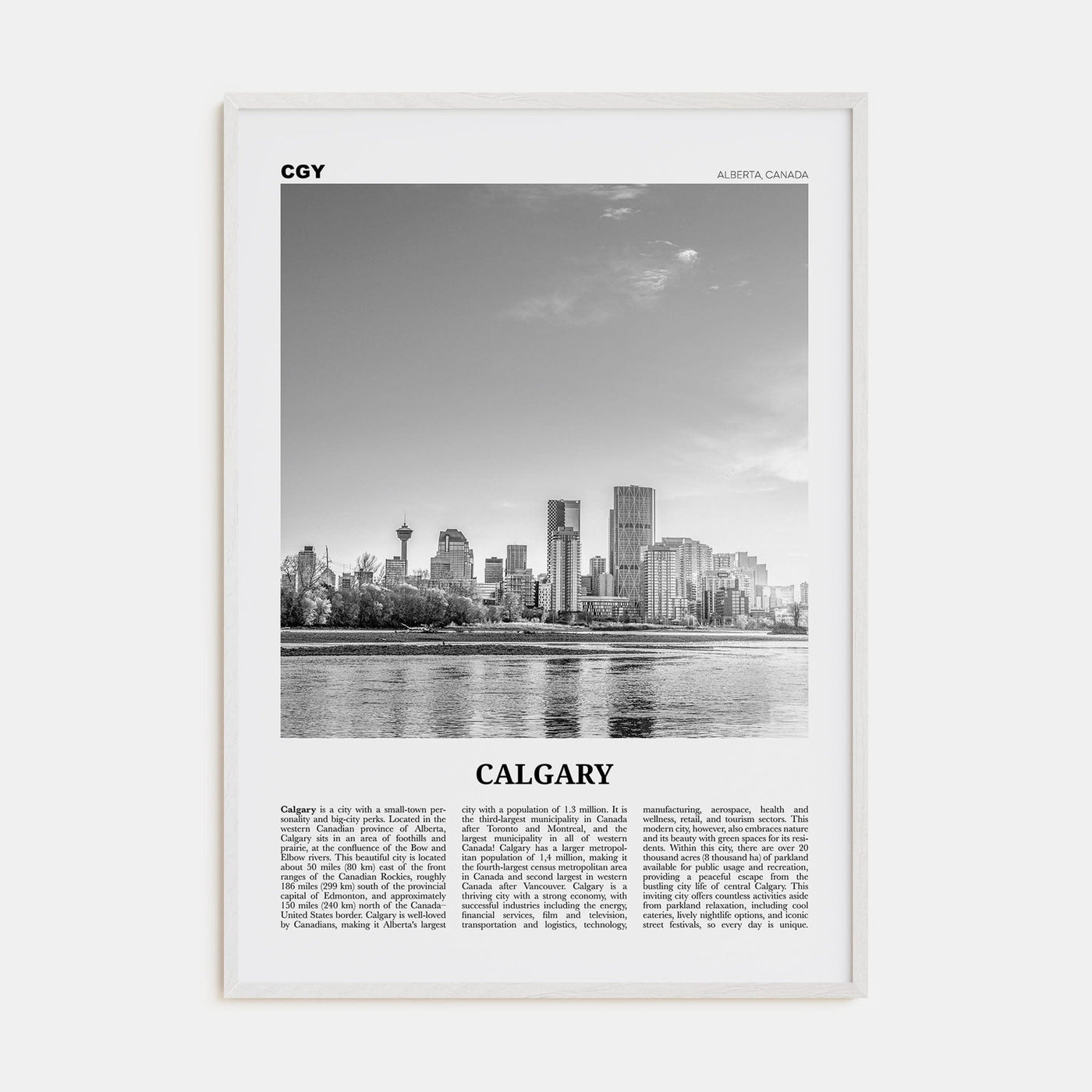 Calgary No 1 Poster White Wood / 8x12 in Nbourhood Travel B&W Poster