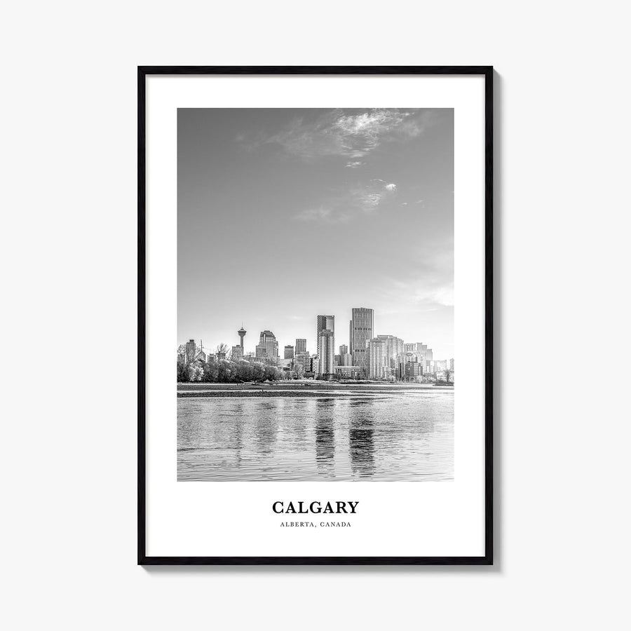 Calgary no. 2 black & white classic poster of Alberta, Canada – vertical wall art, unframed print shown in interior mockup