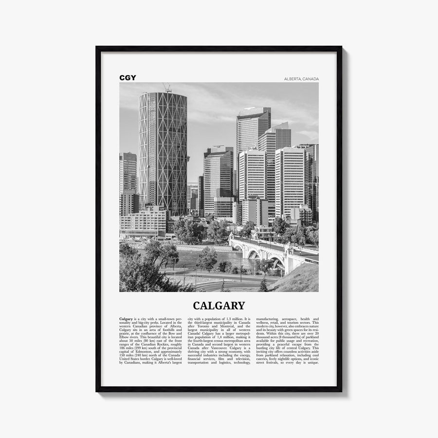 Calgary no. 2 black & white newspaper poster of Alberta, Canada – vertical wall art, unframed print shown in interior mockup