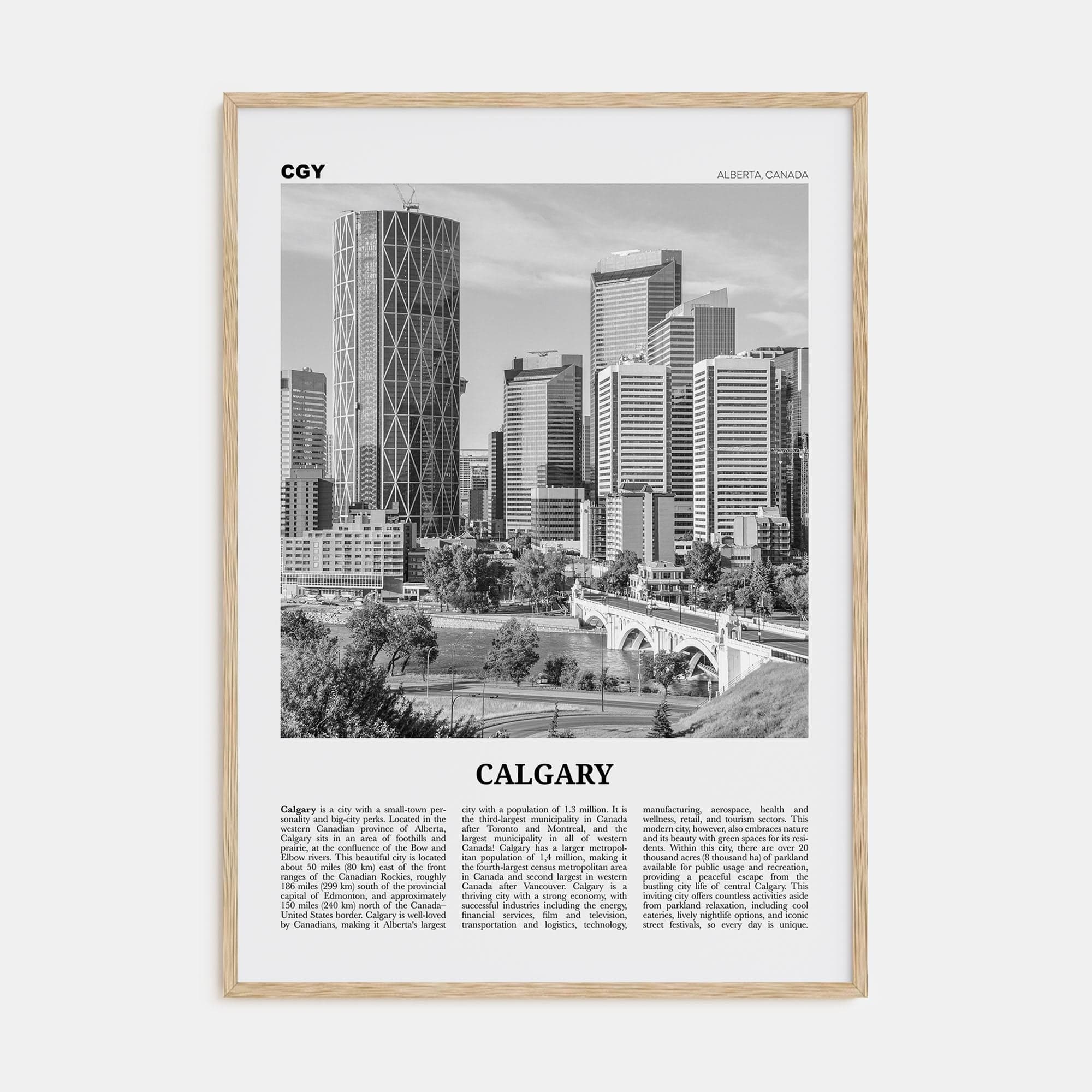 Calgary No 2 Poster Natural Wood / 8x12 in Nbourhood Travel B&W Poster