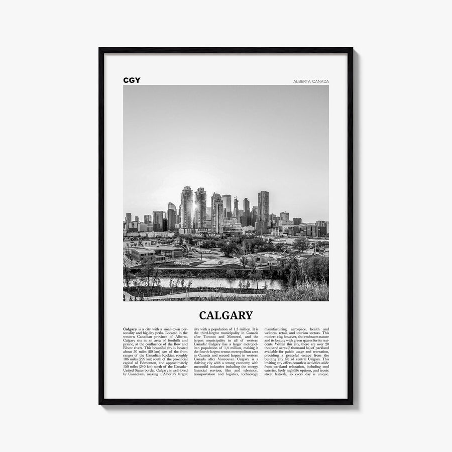 Calgary no. 3 black & white newspaper poster of Alberta, Canada – vertical wall art, unframed print shown in interior mockup
