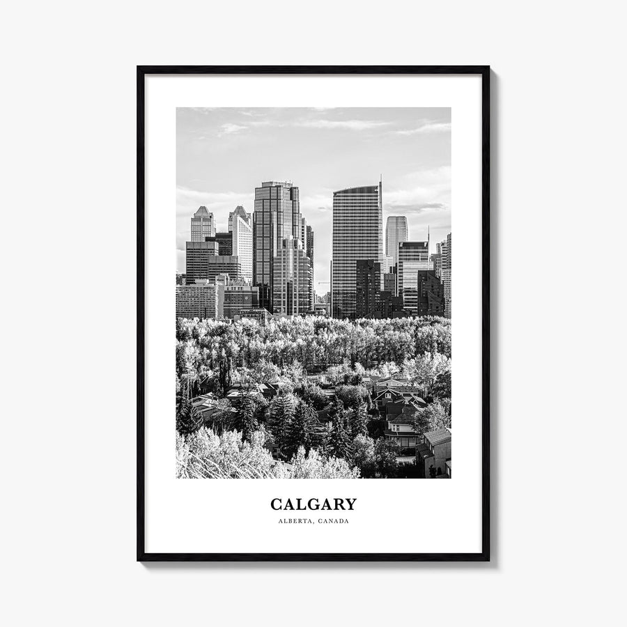 Calgary no. 4 black & white classic poster of Alberta, Canada – vertical wall art, unframed print shown in interior mockup