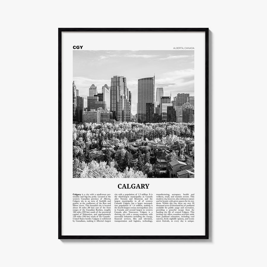 Calgary no. 4 black & white newspaper poster of Alberta, Canada – vertical wall art, unframed print shown in interior mockup