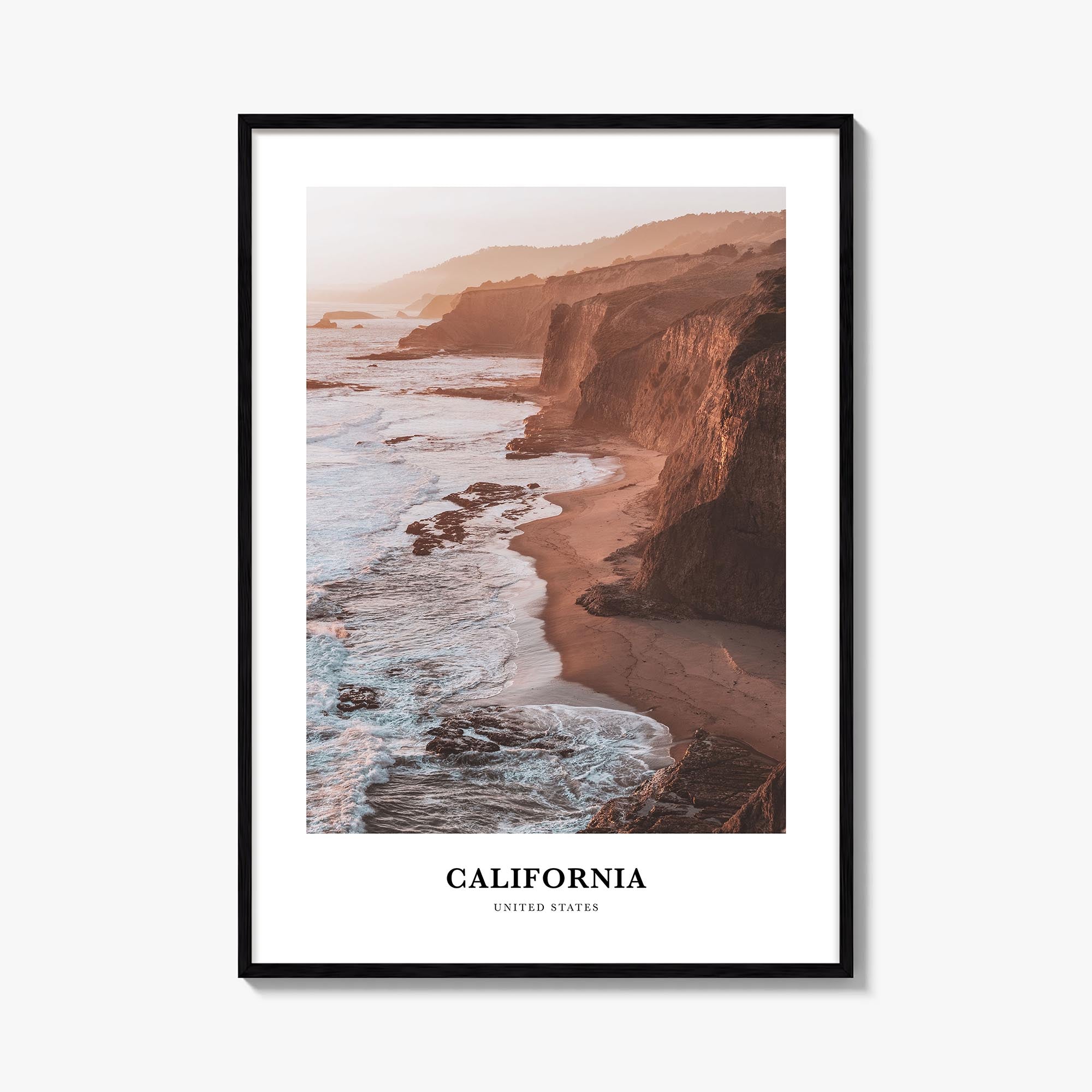 California colorful classic poster of United States – vertical wall art, unframed print shown in interior mockup
