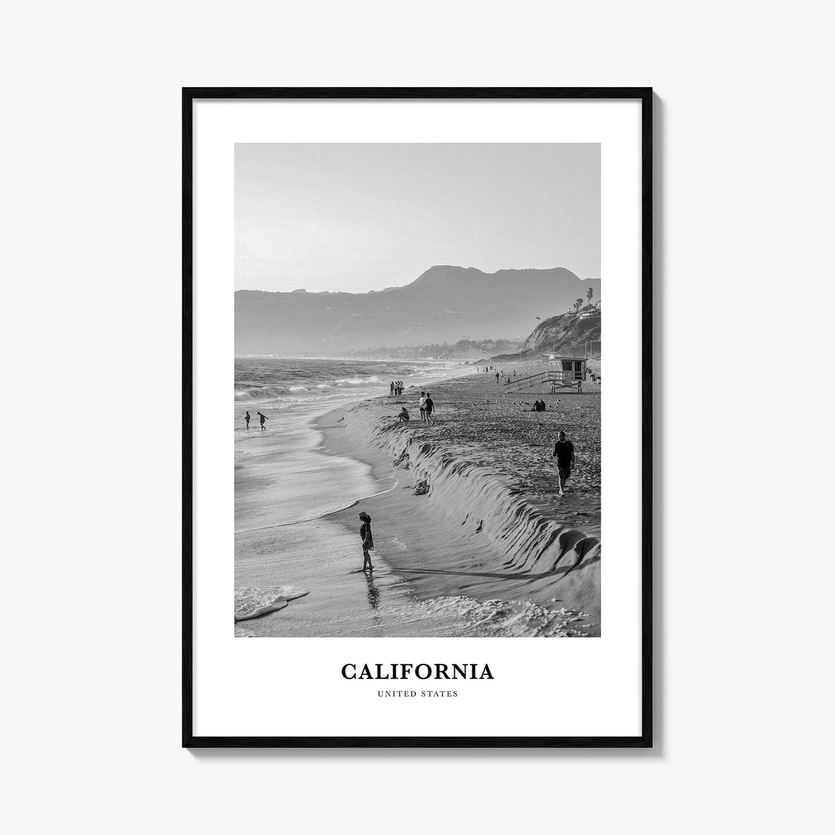California no. 1 black & white classic poster of United States – vertical wall art, unframed print shown in interior mockup