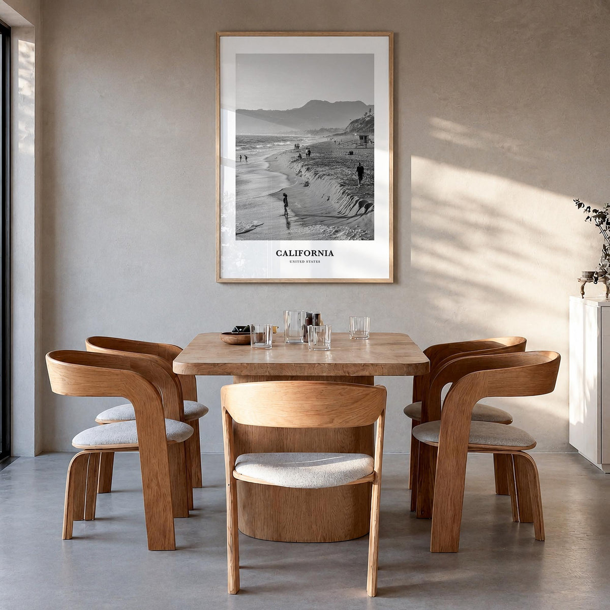 California no. 1 black & white classic poster of United States – vertical wall art in natural wood frame, hanging on wall