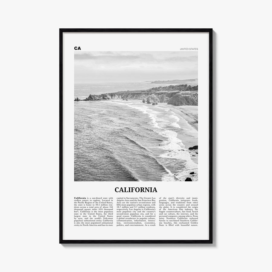 California no. 1 black & white newspaper poster of United States – vertical wall art, unframed print shown in interior mockup