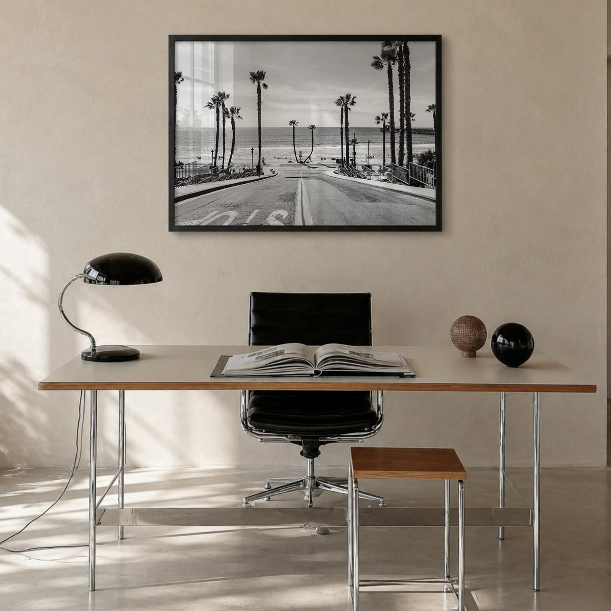 California no. 1 black & white photo poster of United States – horizontal wall art in black wood frame, hanging on wall