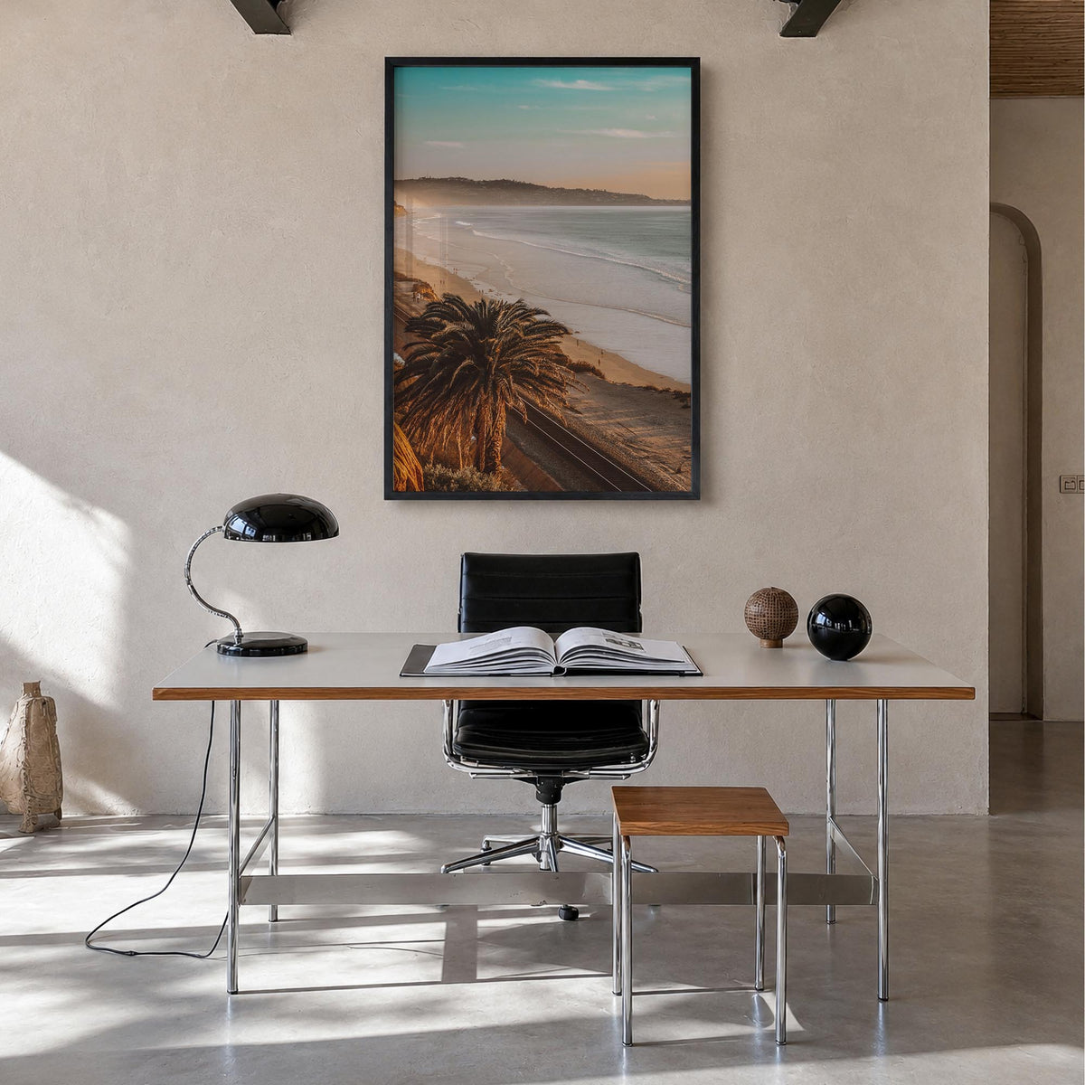 California no. 1 colorful photo poster of United States – vertical wall art in black wood frame, hanging on wall