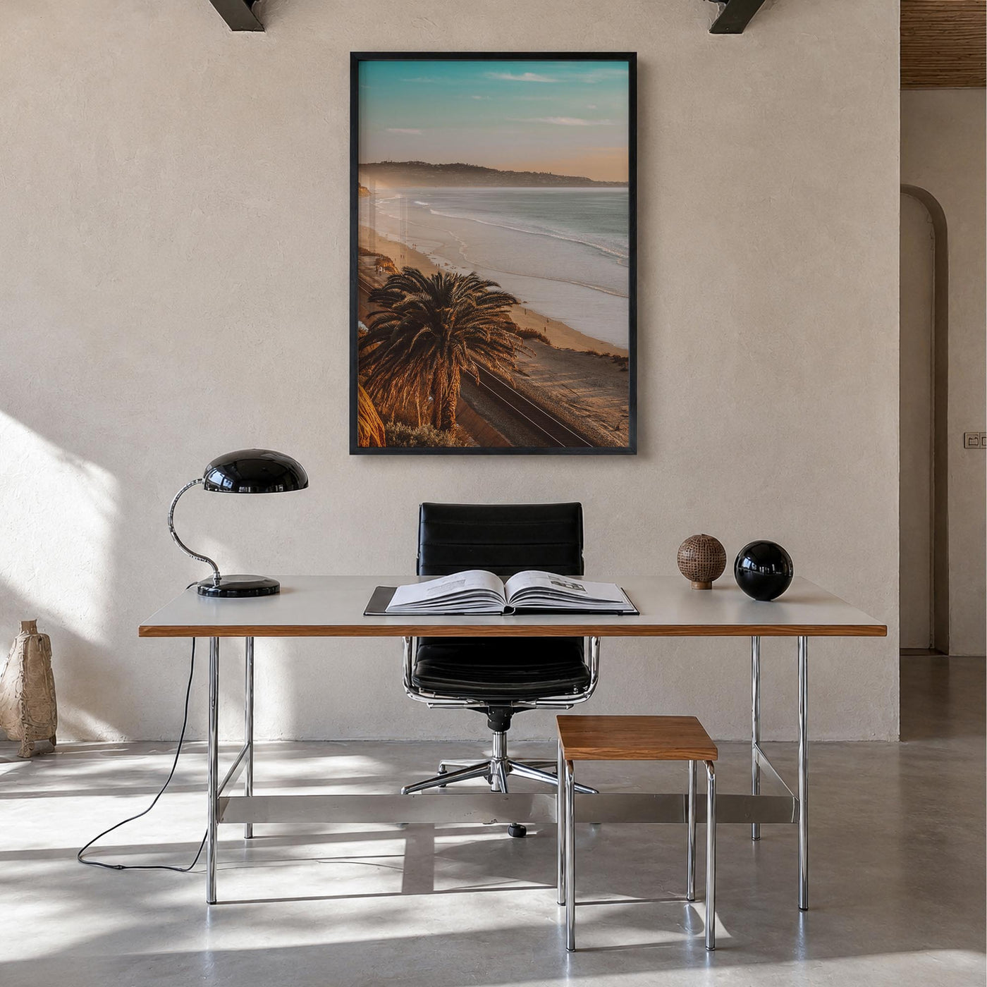 California no. 1 colorful photo poster of United States – vertical wall art in black wood frame, hanging on wall