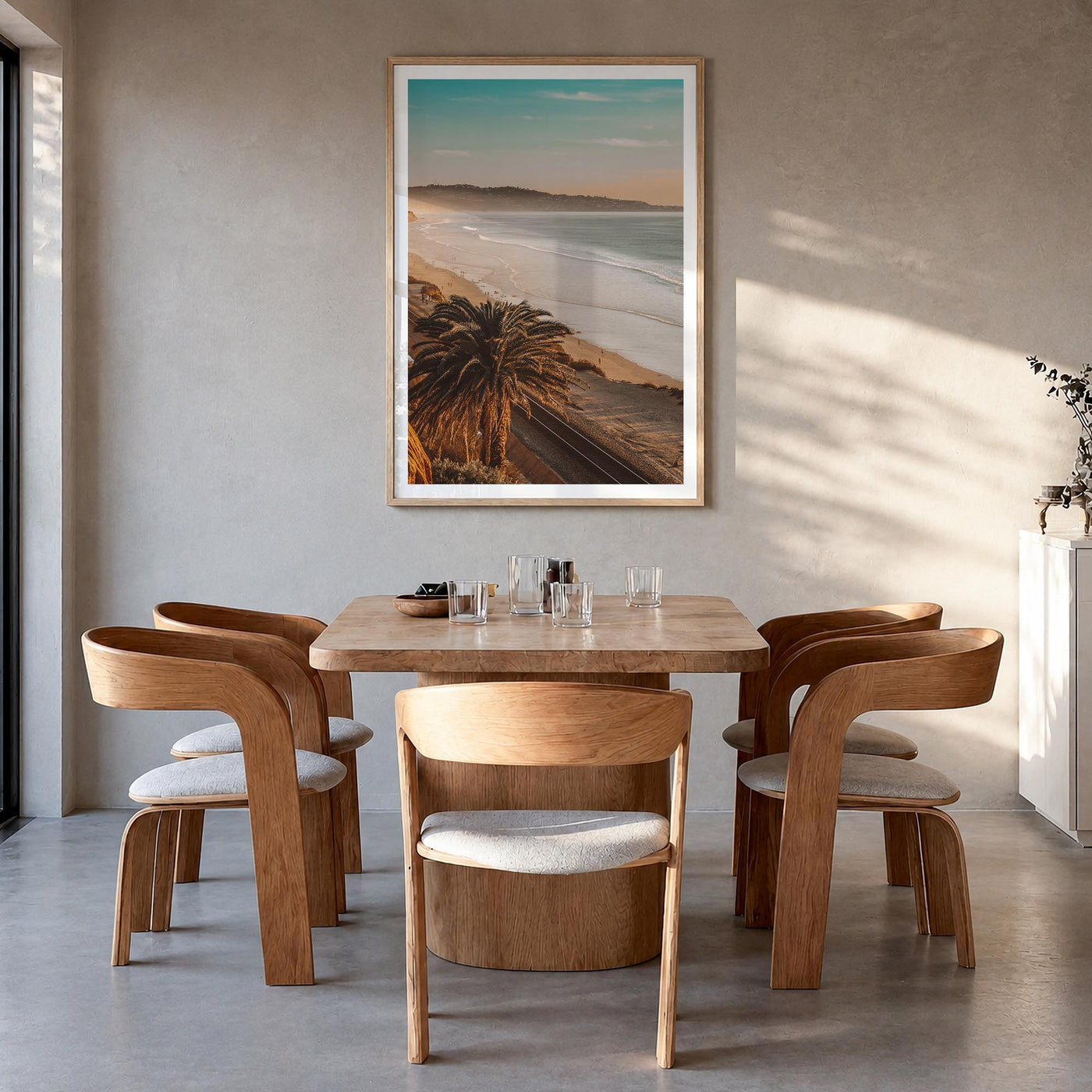 California no. 1 colorful photo poster of United States – vertical wall art in natural wood frame with white border, hanging 