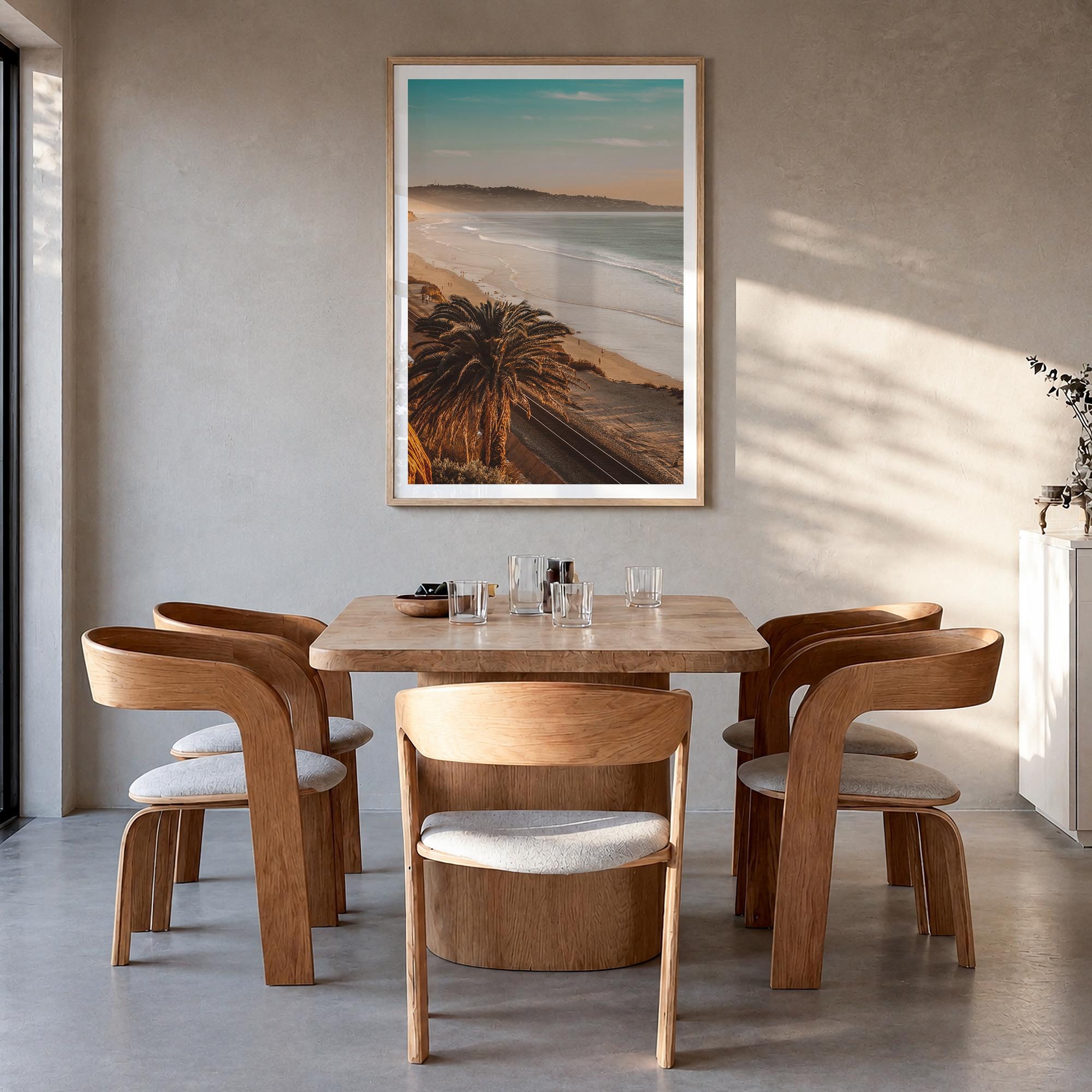 California no. 1 colorful photo poster of United States – vertical wall art in natural wood frame with white border, hanging 