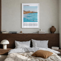 California no. 1 colorful travel poster of United States – vertical wall art in white wood frame, hanging on wall